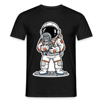 Grauer Katzen-Weltraumastronaut kuschelig niedlich - Männer T-Shirt - Schwarz - Vorne - AI Model Male 178 light (178cm)