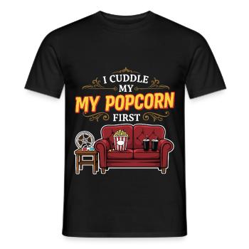 Cinema Humor Quote Popcorn First - Men's T-Shirt - black - Front - AI Model Male 178 light (178cm)