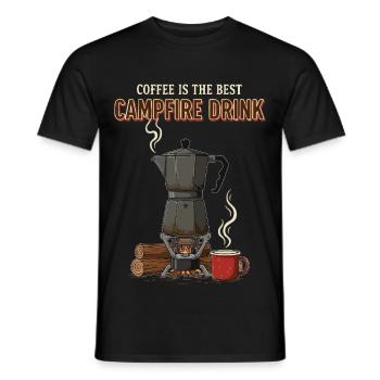 Camping Café Humour Quote Coffee Campfire Drink - Men's T-Shirt - black - Front - AI Model Male 178 light (178cm)