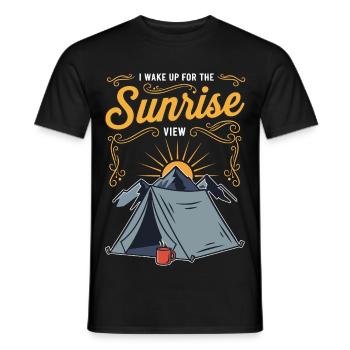 Camping Mountain Cafe Humor Quote Sunrise View - Men's T-Shirt - black - Front - AI Model Male 178 light (178cm)