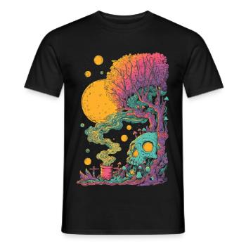 Psychedelic tree skull in the cosmos - Men's T-Shirt - black - Front - AI Model Male 178 light (178cm)