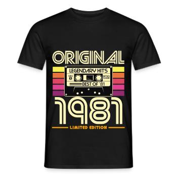 Original 1981: Retro Hits Kassette - Männer T-Shirt - Schwarz - Vorne - AI Model Male 178 light (178cm)
