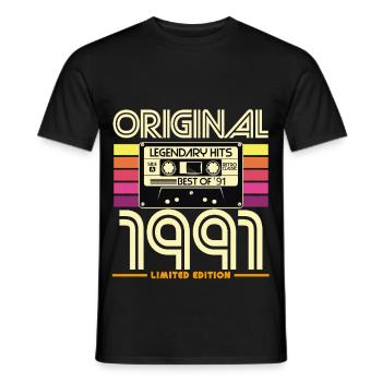 Original 1991 Limited Edition Cassette - Men's T-Shirt - black - Front - AI Model Male 178 light (178cm)