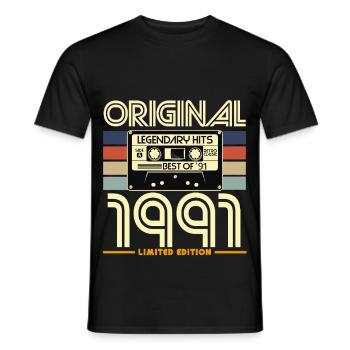 Original 1991 Retro Hits - Men's T-Shirt - black - Front - AI Model Male 178 light (178cm)