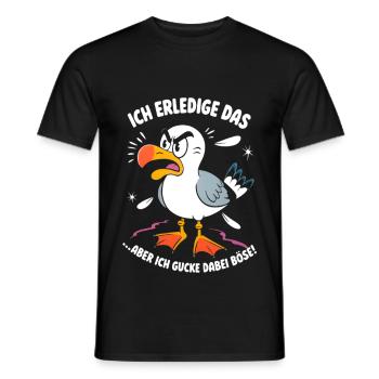 Möwe Seevogel Ich erledige das aber ich gucke böse - Männer T-Shirt - Schwarz - Vorne - AI Model Male 178 light (178cm)