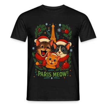 Katzen in Paris: Paris Meow - Männer T-Shirt - Schwarz - Vorne - AI Model Male 178 light (178cm)