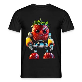 Strawberry robot playful design - Men's T-Shirt - black - Front - AI Model Male 178 light (178cm)