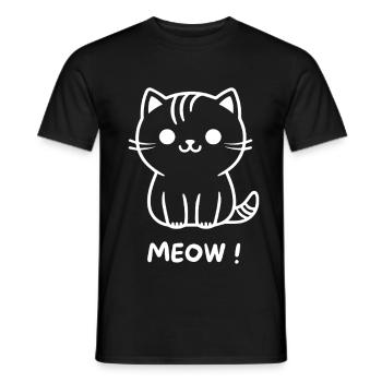 Cute Black Cat Meow Cartoon - Men's T-Shirt - black - Front - AI Model Male 178 light (178cm)