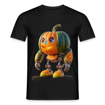 Halloween Pumpkin Cyborg: Sci-Fi Nature Art - Men's T-Shirt - black - Front - AI Model Male 178 light (178cm)