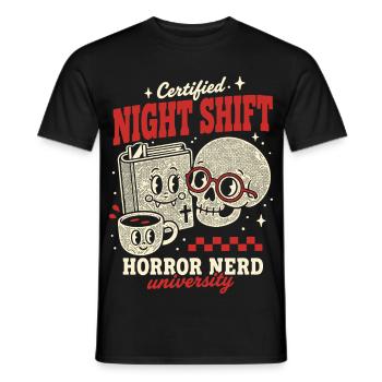 Certified Night Shift Horror Nerd - Men's T-Shirt - black - Front - AI Model Male 178 light (178cm)