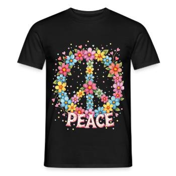 Blühendes Peace-Zeichen im Aquarellstil - Männer T-Shirt - Schwarz - Vorne - AI Model Male 178 light (178cm)