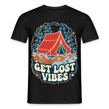 Get Lost Vibes Retro Camping - Männer T-Shirt - Schwarz - Vorne - AI Model Male 178 light (178cm)