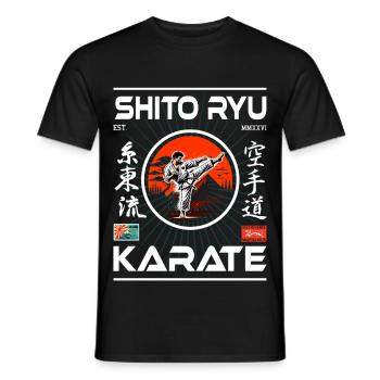 Shito-ryu design with kanji and karateka - Men's T-Shirt - black - Front - AI Model Male 178 light (178cm)