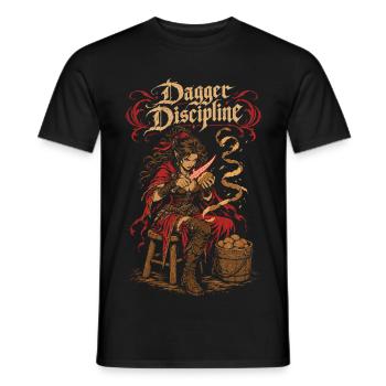 Elf Schurke schäelt Kartoffeln – Abenteurer-Aufgaben - Männer T-Shirt - Schwarz - Vorne - AI Model Male 178 light (178cm)