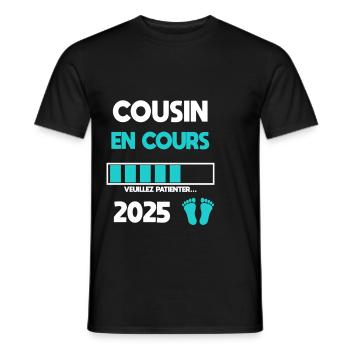 cousin en cours 2025 cadeau annonce grossesse - T-shirt homme - noir - Devant - AI Model Male 178 light (178cm)