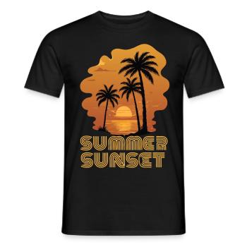 Summer Sunset at the Sea Beach with palm trees - Men's T-Shirt - black - Front - AI Model Male 178 light (178cm)