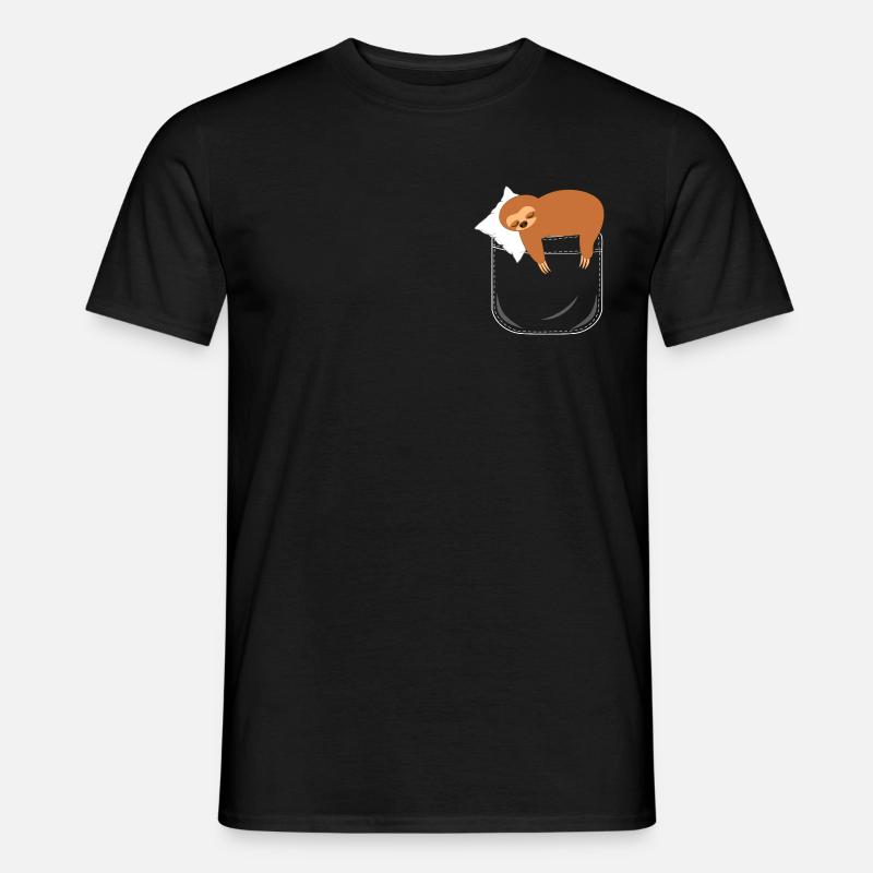 Faultier schläft in der Brusttasche - Männer T-Shirt - Schwarz
