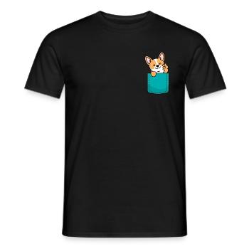 Welsh Corgi chien dans poche poitrine poche de chemise - T-shirt homme - noir - Devant - AI Model Male 178 light (178cm)