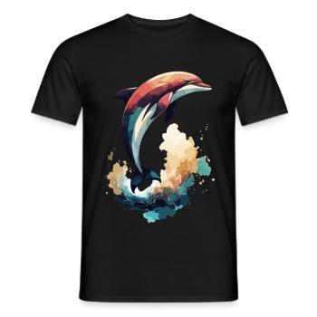 Art de l’aquarelle de dauphin - Saut élégant dans la mer - T-shirt homme - noir - Devant - AI Model Male 178 light (178cm)