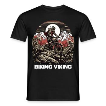 Der Fahrrad fahrende Wikinger liebt Mountainbiken - Männer T-Shirt - Schwarz - Vorne - AI Model Male 178 light (178cm)