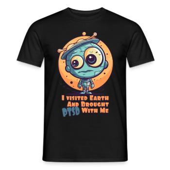 Cute little alien – earth causes trauma - Men's T-Shirt - black - Front - AI Model Male 178 light (178cm)
