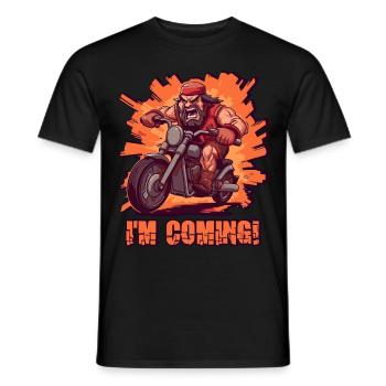 Un motard en colère arrive - T-shirt homme - noir - Devant - AI Model Male 178 light (178cm)