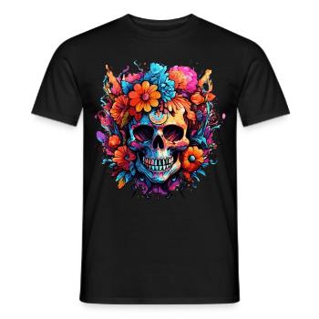 Blumenstrauß Zucker Schädel Totenkopf - Männer T-Shirt - Schwarz - Vorne - AI Model Male 178 light (178cm)