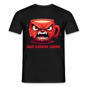 Drôle de tasse à café en colère: Bonjour, perdant - T-shirt homme - noir - Devant - AI Model Male 178 light (178cm)