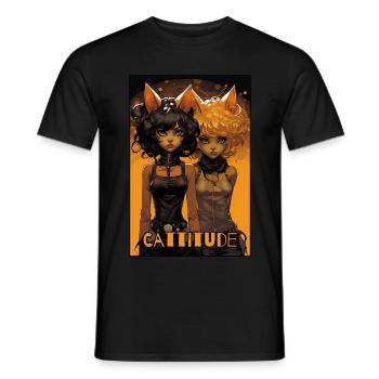 Cattitude: Zwei Katzenmädchen - Männer T-Shirt - Schwarz - Vorne - AI Model Male 178 light (178cm)