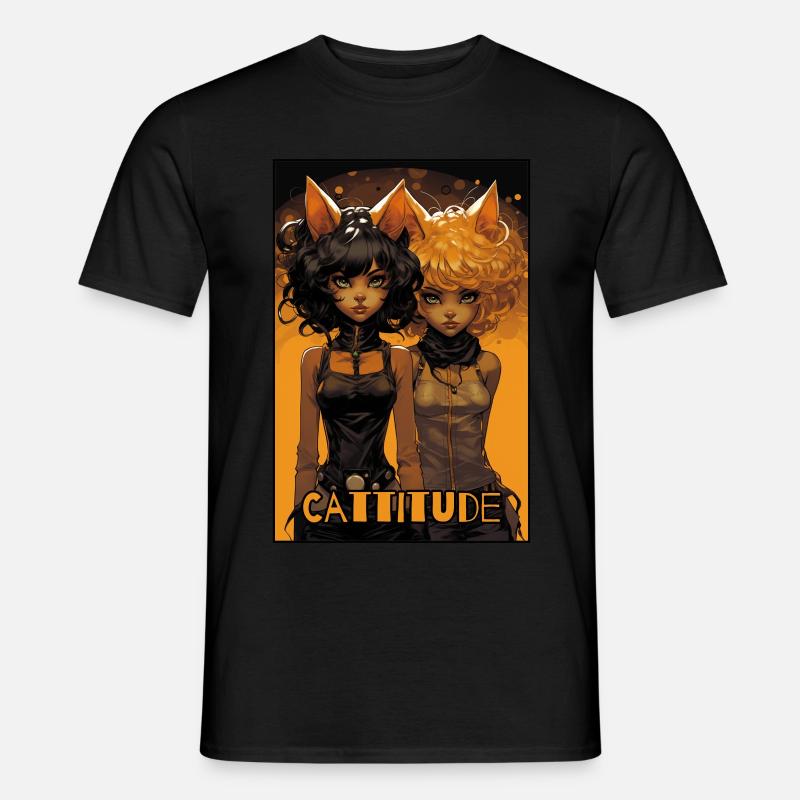 Cattitude: Zwei Katzenmädchen - Männer T-Shirt - Schwarz