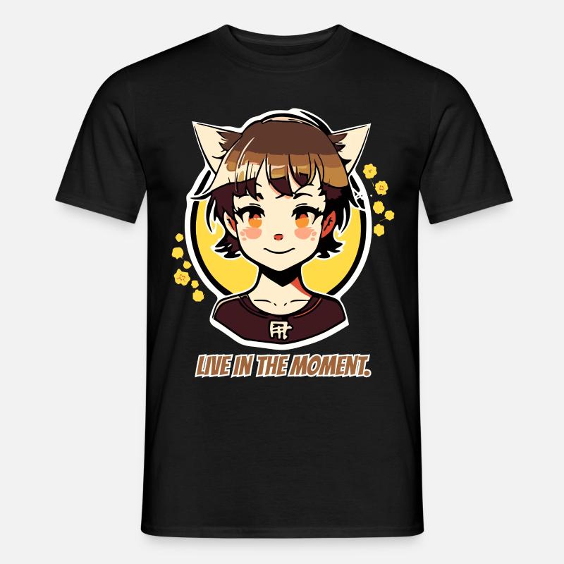Lebe im Moment, Katzen-mädchen - Männer T-Shirt - Schwarz