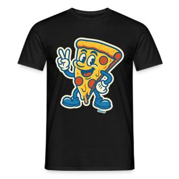 Grinsende Pizza mit Peace-Zeichen - Männer T-Shirt - Schwarz - Vorne - AI Model Male 178 light (178cm)