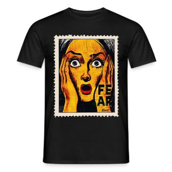 Pop art femme avec cri sur timbre-poste - T-shirt homme - noir - Devant - AI Model Male 178 light (178cm)