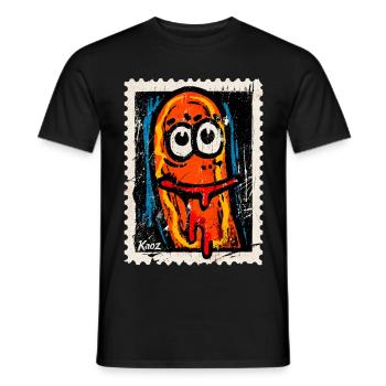 Crazy cartoon sausage with drooling out of the mouth - Men's T-Shirt - black - Front - AI Model Male 178 light (178cm)