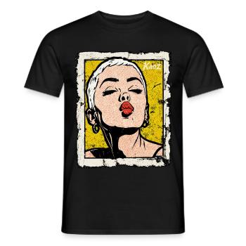 Buzzcut Punk Mädchen mit Kussmund im Pop-Art Stil - Männer T-Shirt - Schwarz - Vorne - AI Model Male 178 light (178cm)