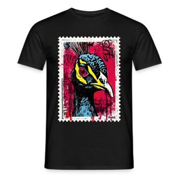 Pfau mit pinkem Blick im Streetart-Look - Männer T-Shirt - Schwarz - Vorne - AI Model Male 178 light (178cm)