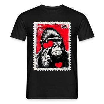 Gorilla with Heart – Love as a Postage Stamp - Men's T-Shirt - black - Front - AI Model Male 178 light (178cm)