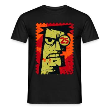 Wütender Kerl mit Monokel als Briefmarke - Männer T-Shirt - Schwarz - Vorne - AI Model Male 178 light (178cm)