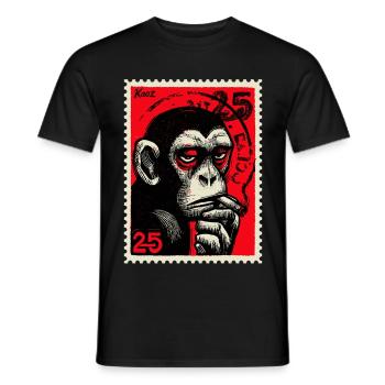 Cool monkey on postage stamp - Men's T-Shirt - black - Front - AI Model Male 178 light (178cm)