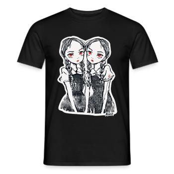 Sisters are twins with red eyes - Men's T-Shirt - black - Front - AI Model Male 178 light (178cm)