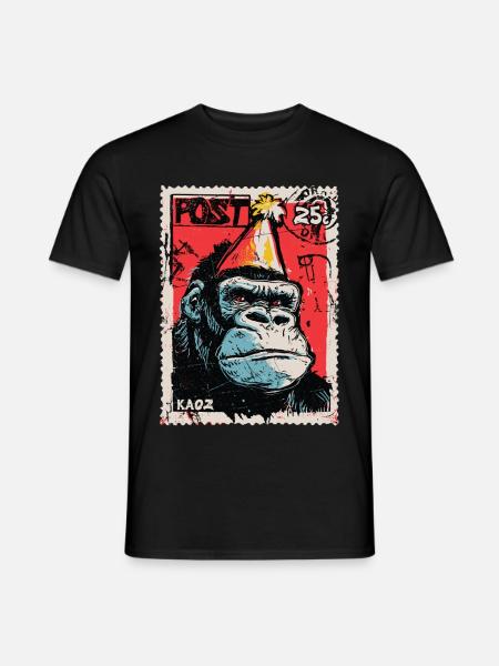 Gorilla mit Partyhut auf einer Briefmarke - Männer T-Shirt - Schwarz