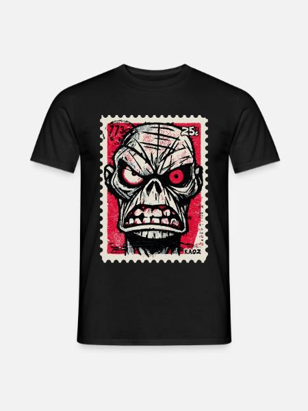 Wütender Totenkopf auf Briefmarke - Männer T-Shirt - Schwarz