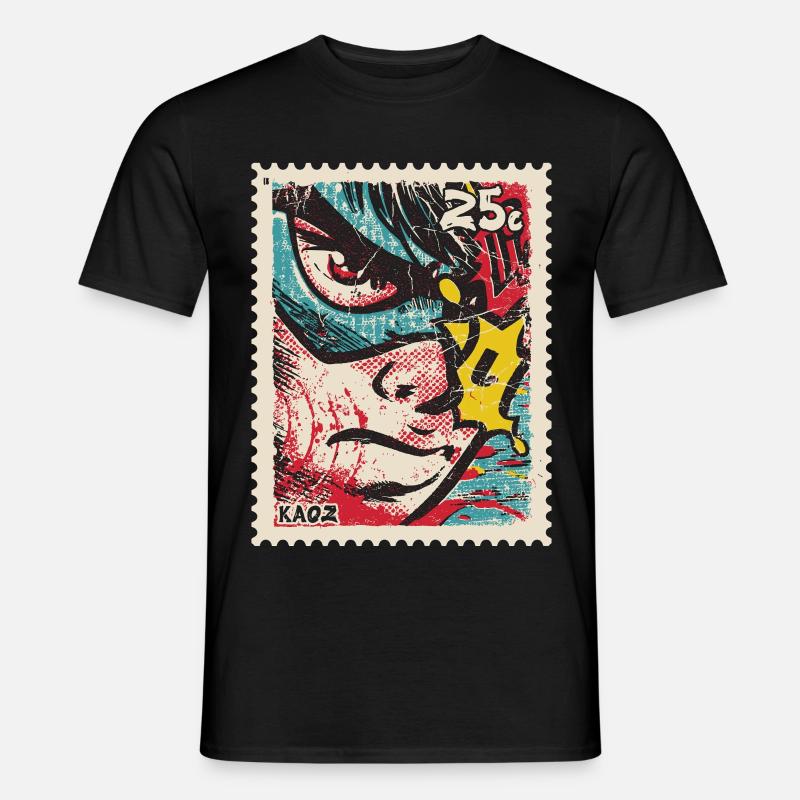 Comic-Held als Retro-Briefmarke - Männer T-Shirt - Schwarz
