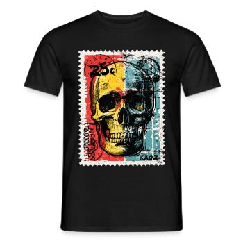Skull on Colored Retro Postage Stamp - Men's T-Shirt - black - Front - AI Model Male 178 light (178cm)