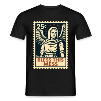 Bless This Chaos – Angel Postage Stamp - Men's T-Shirt - black - Front - AI Model Male 178 light (178cm)