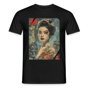Starke Geisha – Japanisches Retro Poster - Männer T-Shirt - Schwarz - Vorne - AI Model Male 178 light (178cm)