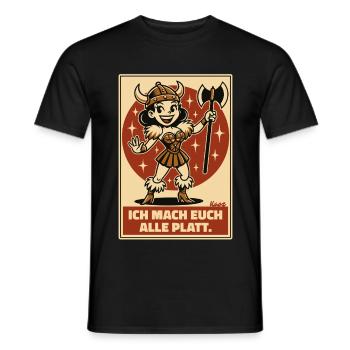 Vikinger Kriegerin Comic Stil mit Axt und Spruch - Männer T-Shirt - Schwarz - Vorne - AI Model Male 178 light (178cm)