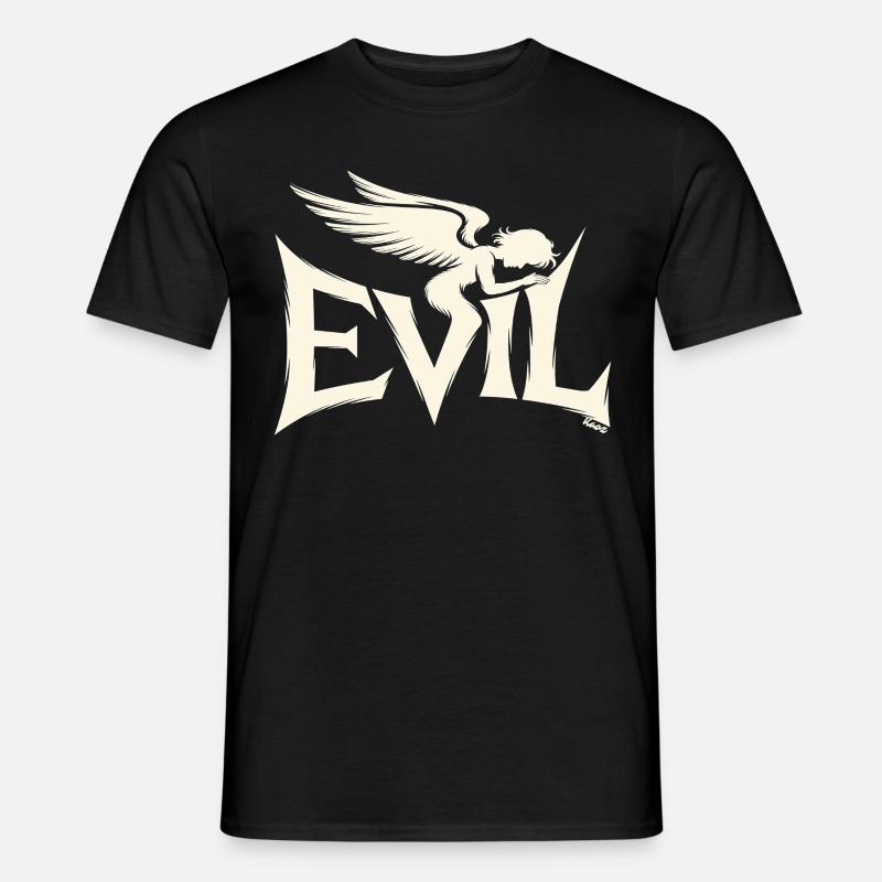 Evil Schriftzug mit dunklem Engel - Männer T-Shirt - Schwarz