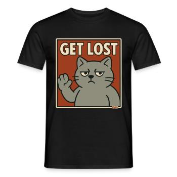 Chat agacé en disant : Sors - T-shirt homme - noir - Devant - AI Model Male 178 light (178cm)