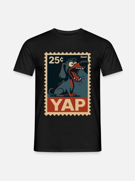 Comic Dackel auf Briefmarke mit Yap - Männer T-Shirt - Schwarz